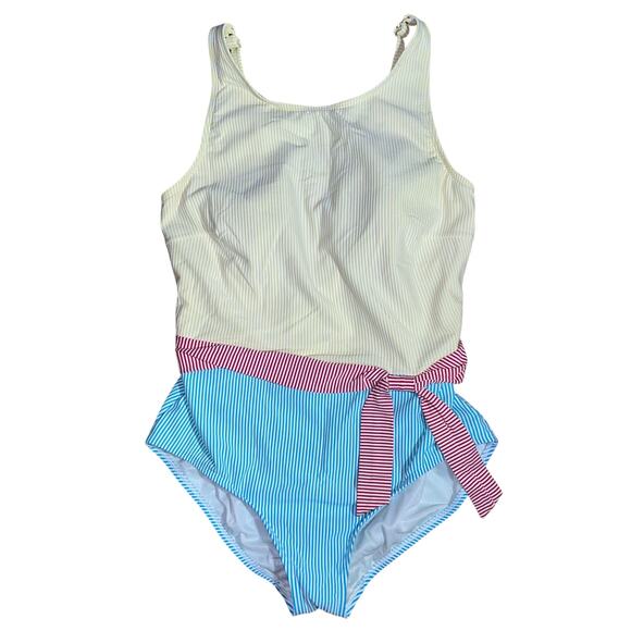 Lands' End One Piece Swimsuit Seersucker Nautical - Picture 8 of 12